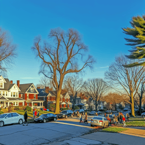 Damaged car accident in residential neighborhood during daylight.