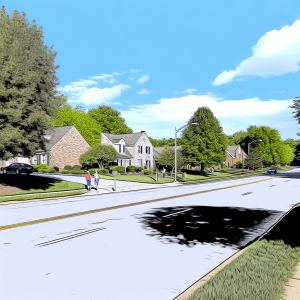 Flooded residential street in Louisville with water damage cleanup in progress.